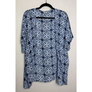 Studio Thirtysix Women's One Size Open Front Flowy Short Sleeve Shrug Blue White